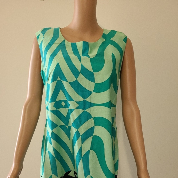 Veronica Maine Womens Dress Sz 14 Beach Geometric Print Retro 70s Summer Cotton - Picture 2 of 7